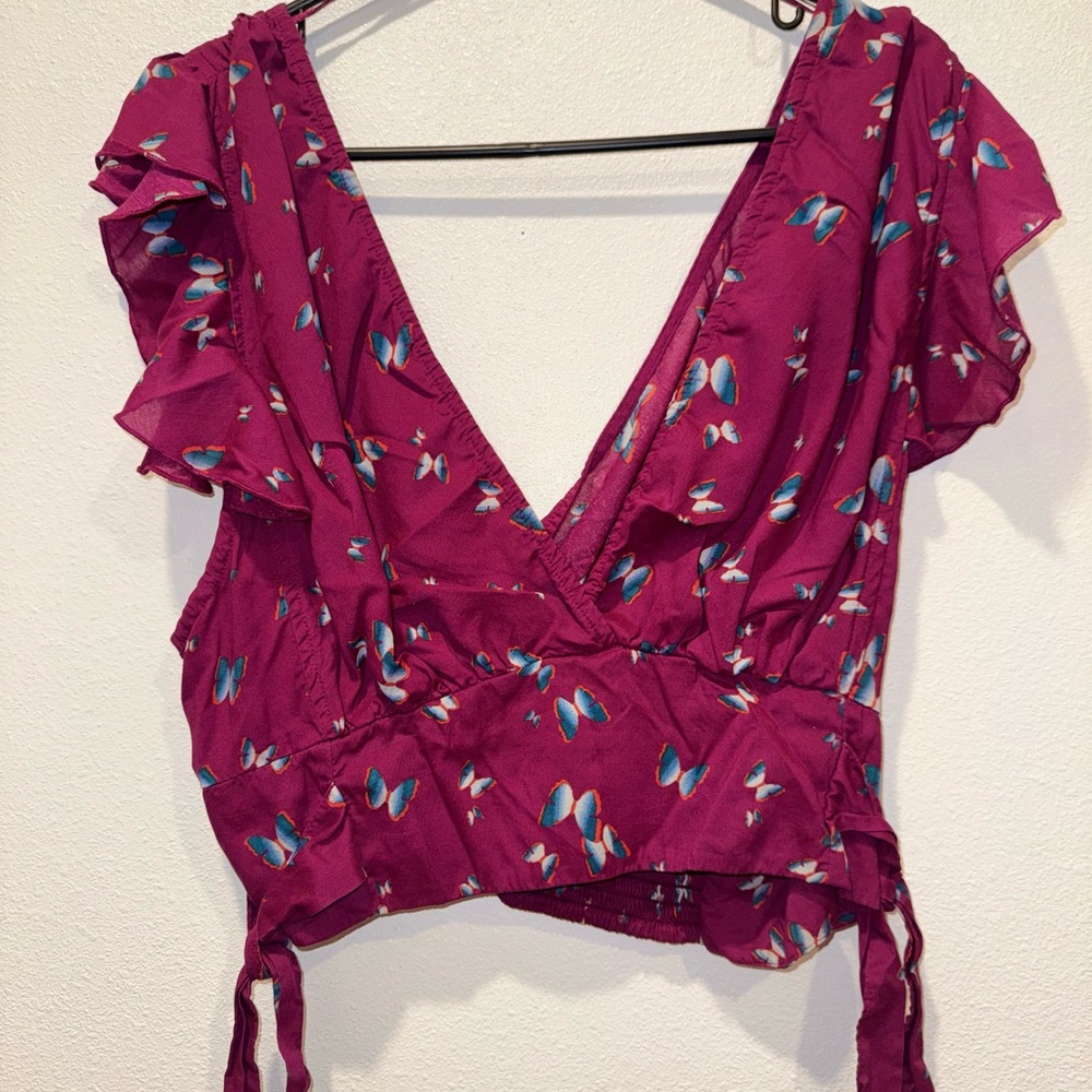 Free People Pretty Dayz Butterfly Wrap Crop Top Boho NWOT XL - Picture 3 of 10
